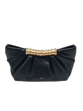 JW PEI Black Vegan Leather Leia Pleated Clutch / Crossbody Bag